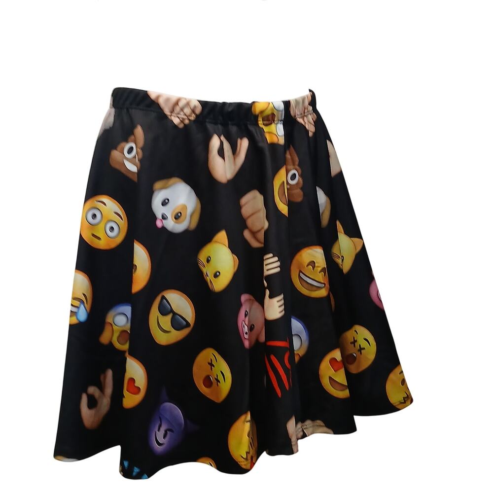 Cleo Apparel Emoji Novelty Print Skater Skirt Elastic Waist Mini Black